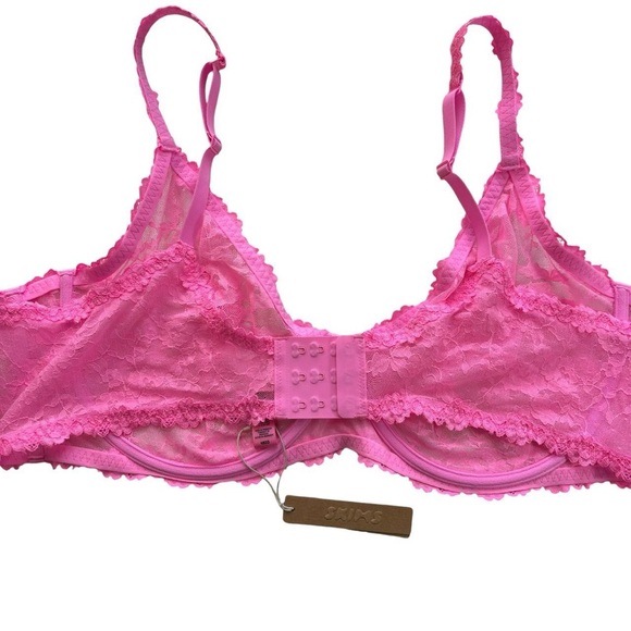 NWT SKIMS Stretch Lace Intimates Underwire Scoop Bra in PINK Size 46DD - Picture 4 of 5